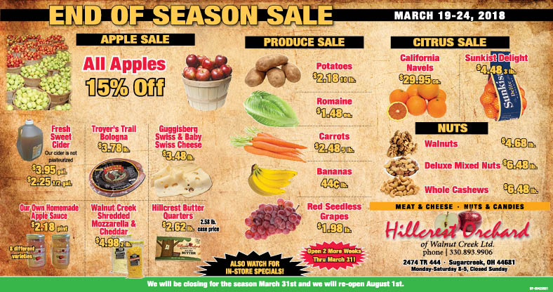 End of Season Sale at Hillcrest Orchard
