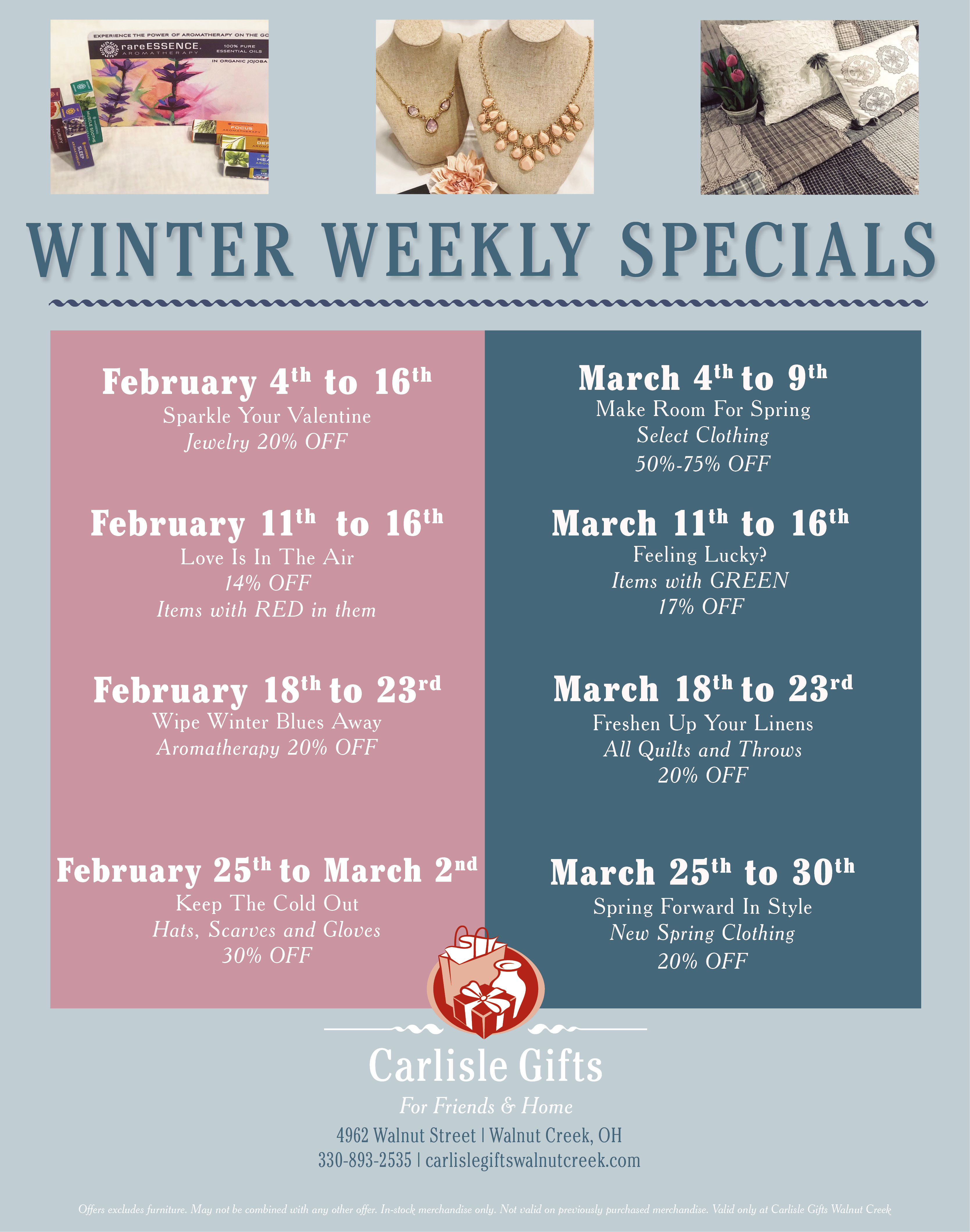 Carlisle Gifts' Winter Weekly Specials